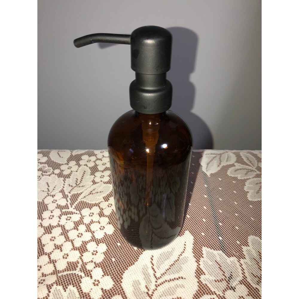 Amber Glass Jar Soap and Lotion Dispenser with Matte Black Pump - 16 oz
